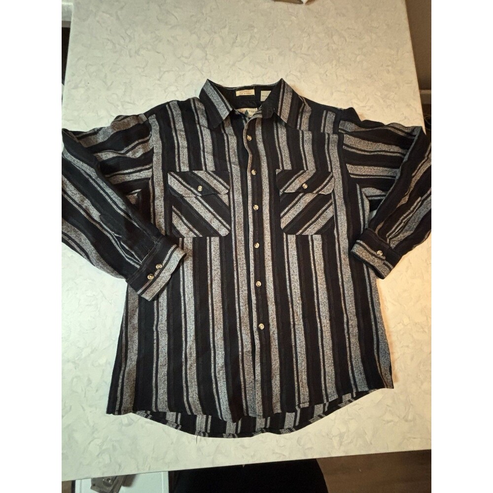 Vintage Northwest Territory Heavy Woven Shirt Large Black Striped Acrylic Korea